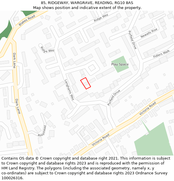 85, RIDGEWAY, WARGRAVE, READING, RG10 8AS: Location map and indicative extent of plot