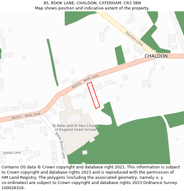 85, ROOK LANE, CHALDON, CATERHAM, CR3 5BN: Location map and indicative extent of plot