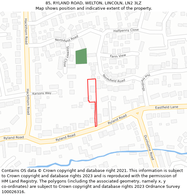 85, RYLAND ROAD, WELTON, LINCOLN, LN2 3LZ: Location map and indicative extent of plot