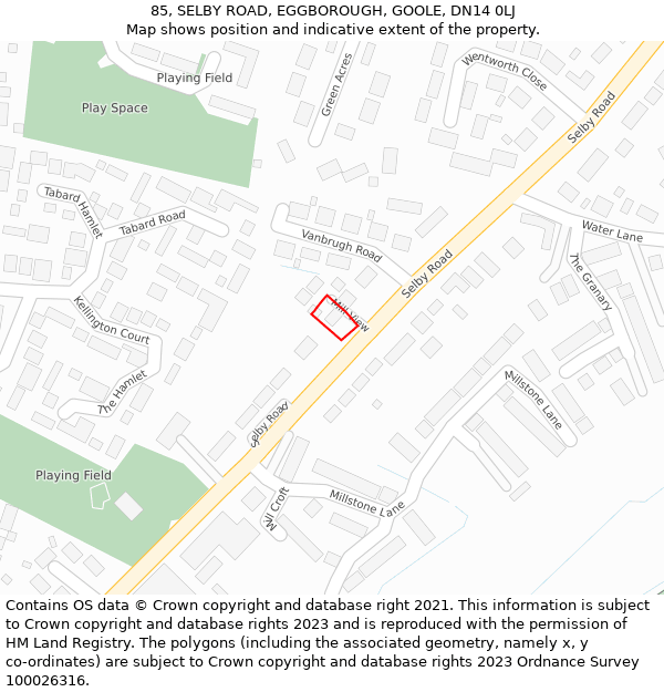 85, SELBY ROAD, EGGBOROUGH, GOOLE, DN14 0LJ: Location map and indicative extent of plot