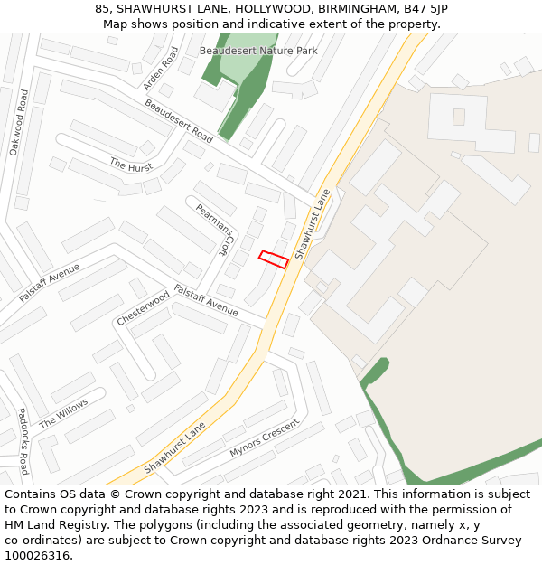 85, SHAWHURST LANE, HOLLYWOOD, BIRMINGHAM, B47 5JP: Location map and indicative extent of plot