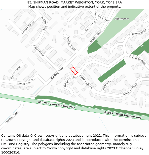 85, SHIPMAN ROAD, MARKET WEIGHTON, YORK, YO43 3RA: Location map and indicative extent of plot