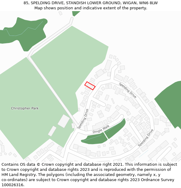 85, SPELDING DRIVE, STANDISH LOWER GROUND, WIGAN, WN6 8LW: Location map and indicative extent of plot