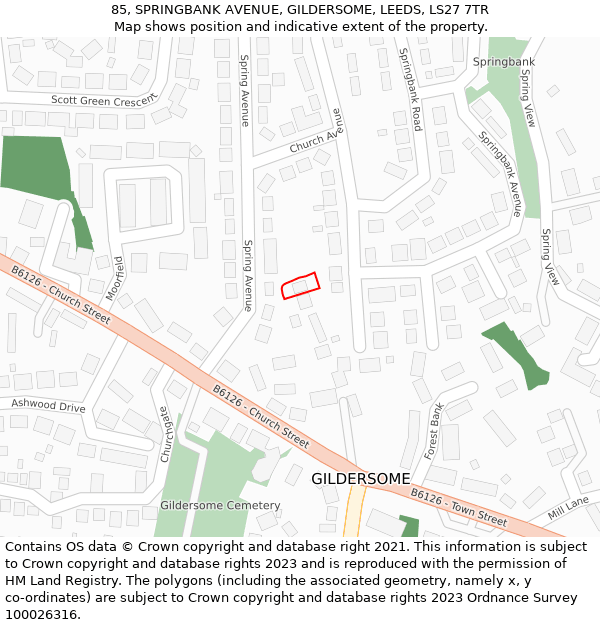 85, SPRINGBANK AVENUE, GILDERSOME, LEEDS, LS27 7TR: Location map and indicative extent of plot