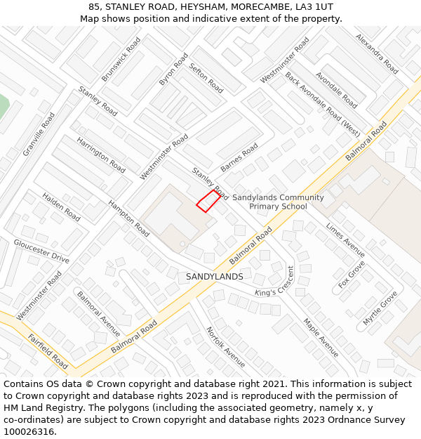 85, STANLEY ROAD, HEYSHAM, MORECAMBE, LA3 1UT: Location map and indicative extent of plot