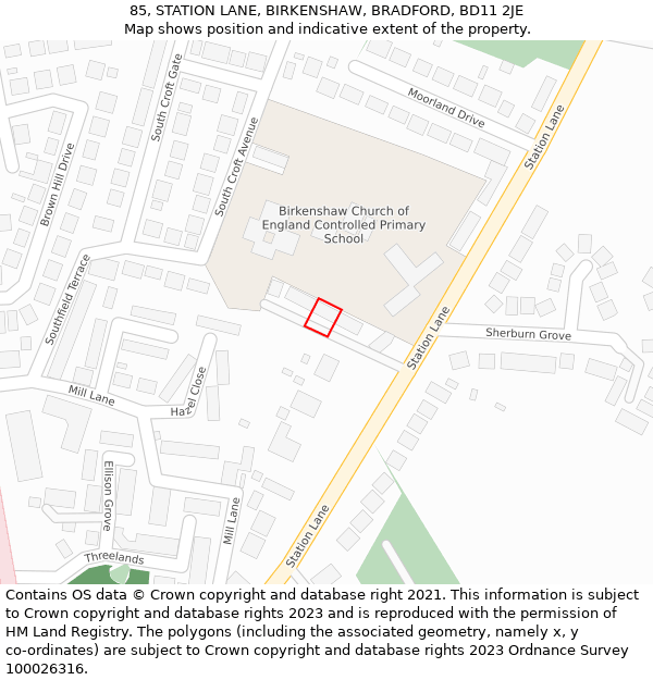85, STATION LANE, BIRKENSHAW, BRADFORD, BD11 2JE: Location map and indicative extent of plot