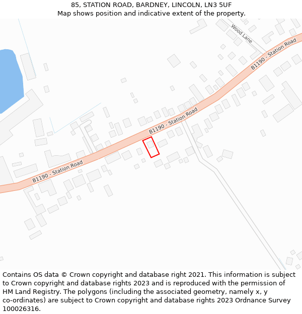 85, STATION ROAD, BARDNEY, LINCOLN, LN3 5UF: Location map and indicative extent of plot
