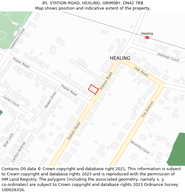 85, STATION ROAD, HEALING, GRIMSBY, DN41 7RB: Location map and indicative extent of plot