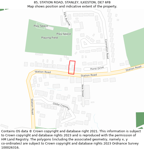 85, STATION ROAD, STANLEY, ILKESTON, DE7 6FB: Location map and indicative extent of plot