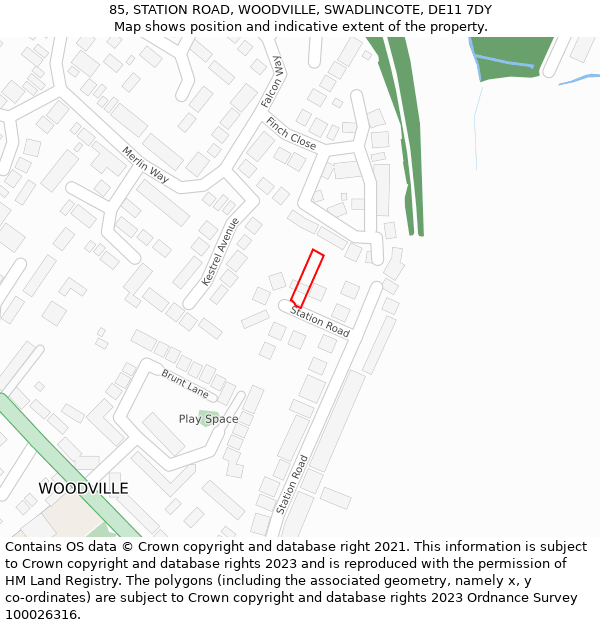 85, STATION ROAD, WOODVILLE, SWADLINCOTE, DE11 7DY: Location map and indicative extent of plot