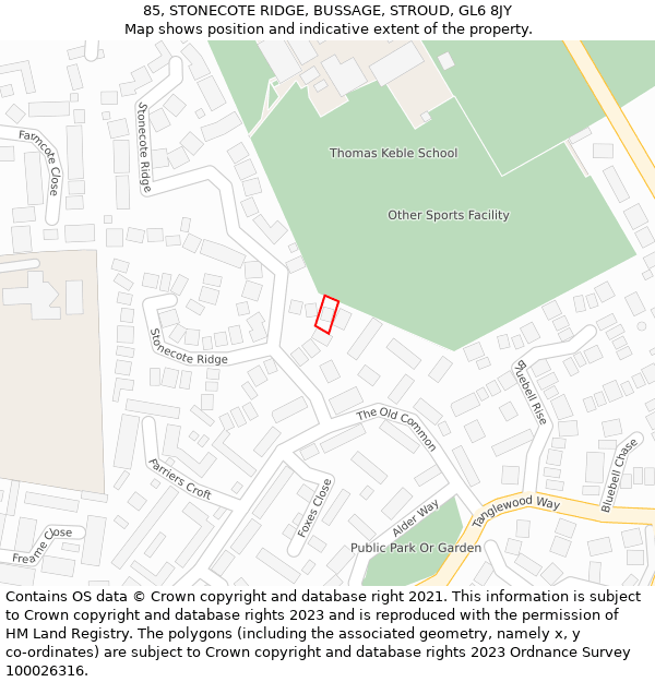 85, STONECOTE RIDGE, BUSSAGE, STROUD, GL6 8JY: Location map and indicative extent of plot