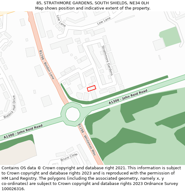 85, STRATHMORE GARDENS, SOUTH SHIELDS, NE34 0LH: Location map and indicative extent of plot