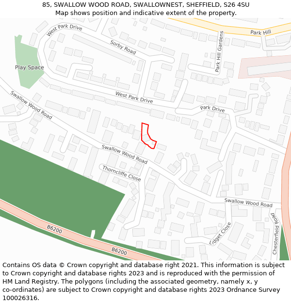 85, SWALLOW WOOD ROAD, SWALLOWNEST, SHEFFIELD, S26 4SU: Location map and indicative extent of plot