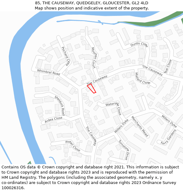 85, THE CAUSEWAY, QUEDGELEY, GLOUCESTER, GL2 4LD: Location map and indicative extent of plot