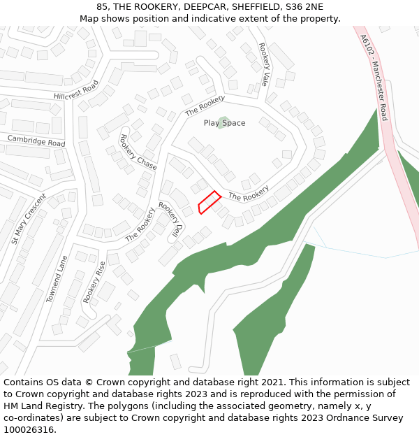 85, THE ROOKERY, DEEPCAR, SHEFFIELD, S36 2NE: Location map and indicative extent of plot