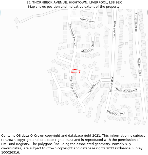 85, THORNBECK AVENUE, HIGHTOWN, LIVERPOOL, L38 9EX: Location map and indicative extent of plot