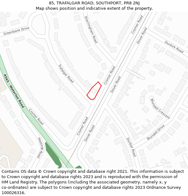 85, TRAFALGAR ROAD, SOUTHPORT, PR8 2NJ: Location map and indicative extent of plot