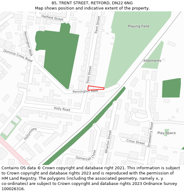 85, TRENT STREET, RETFORD, DN22 6NG: Location map and indicative extent of plot