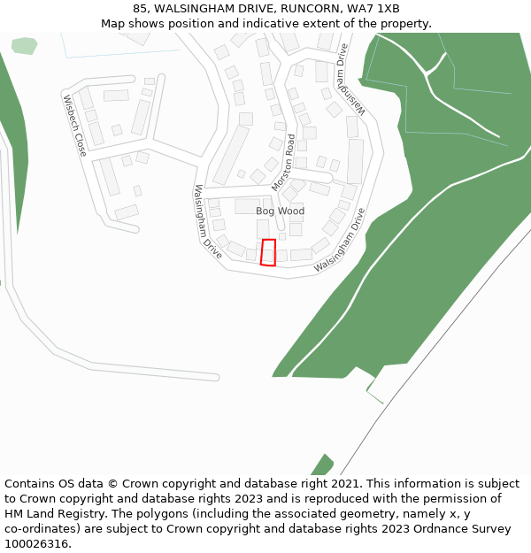 85, WALSINGHAM DRIVE, RUNCORN, WA7 1XB: Location map and indicative extent of plot