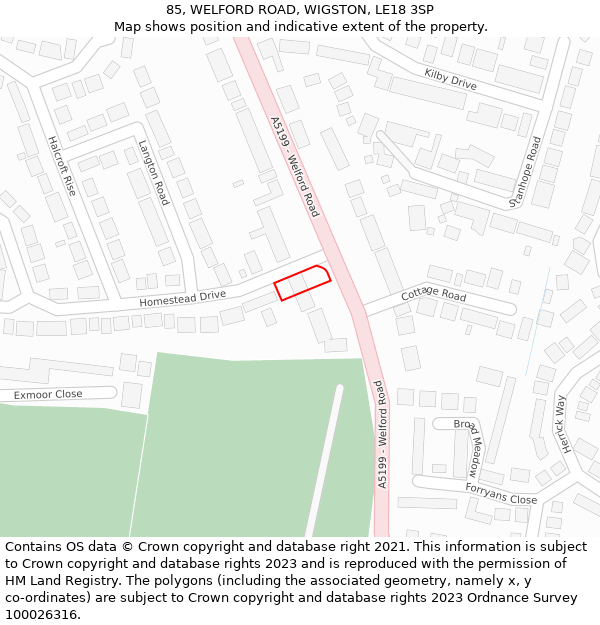 85, WELFORD ROAD, WIGSTON, LE18 3SP: Location map and indicative extent of plot