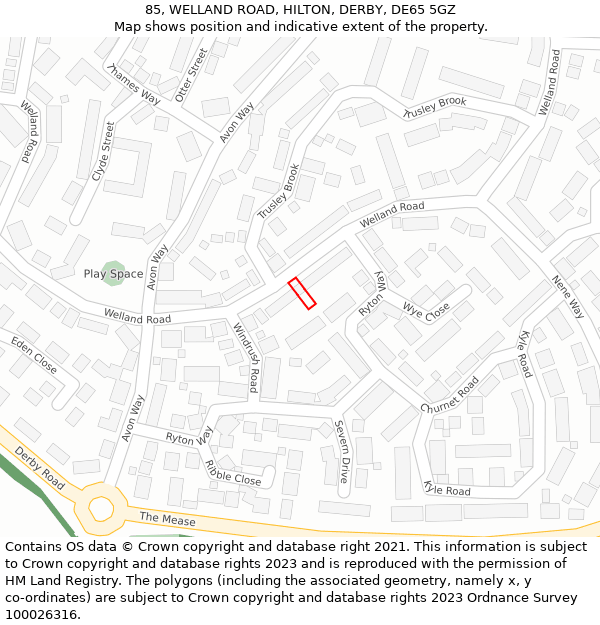 85, WELLAND ROAD, HILTON, DERBY, DE65 5GZ: Location map and indicative extent of plot