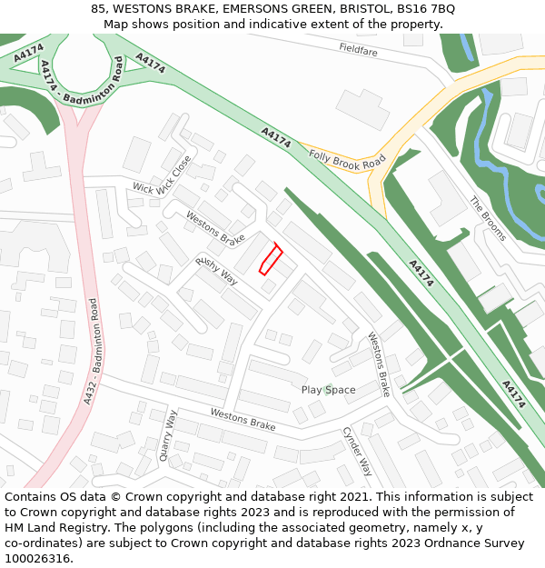 85, WESTONS BRAKE, EMERSONS GREEN, BRISTOL, BS16 7BQ: Location map and indicative extent of plot