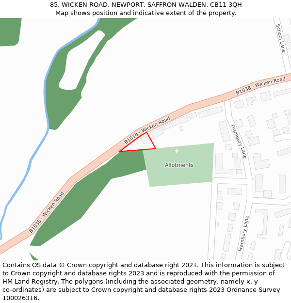 85, WICKEN ROAD, NEWPORT, SAFFRON WALDEN, CB11 3QH: Location map and indicative extent of plot