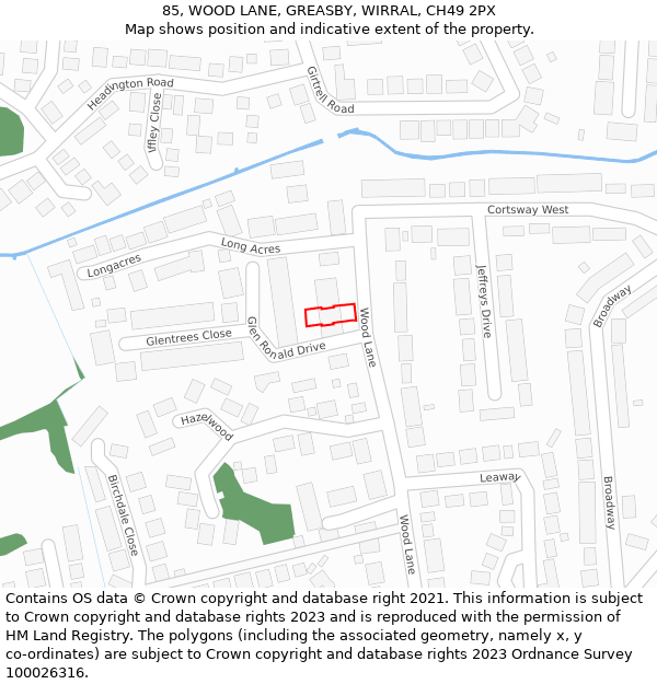 85, WOOD LANE, GREASBY, WIRRAL, CH49 2PX: Location map and indicative extent of plot