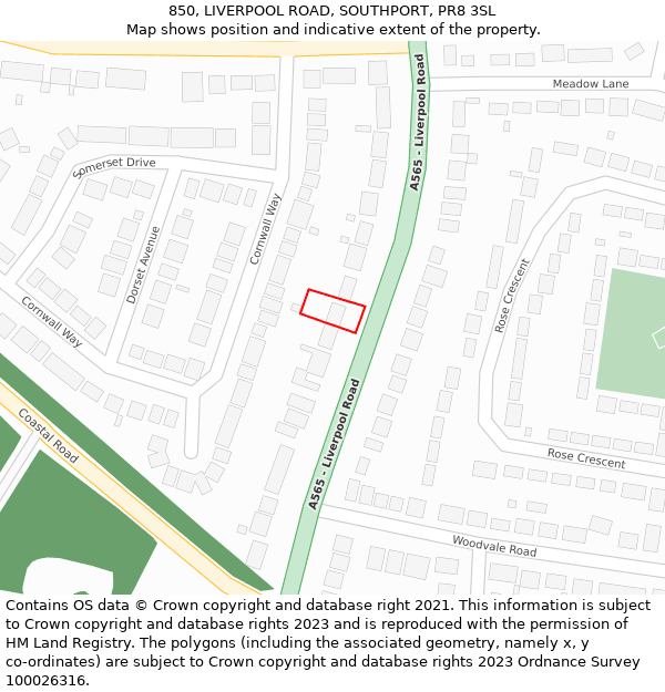 850, LIVERPOOL ROAD, SOUTHPORT, PR8 3SL: Location map and indicative extent of plot