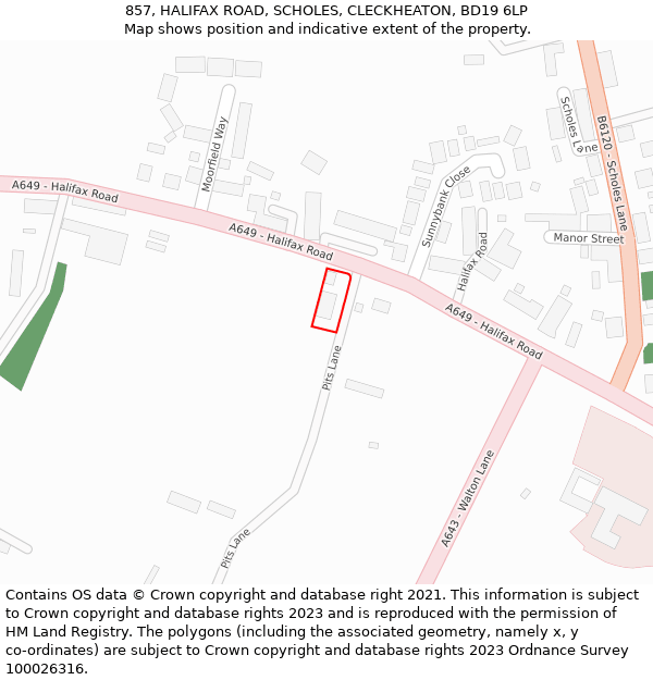 857, HALIFAX ROAD, SCHOLES, CLECKHEATON, BD19 6LP: Location map and indicative extent of plot