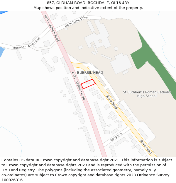 857, OLDHAM ROAD, ROCHDALE, OL16 4RY: Location map and indicative extent of plot