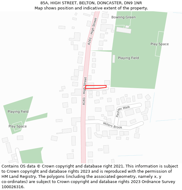 85A, HIGH STREET, BELTON, DONCASTER, DN9 1NR: Location map and indicative extent of plot
