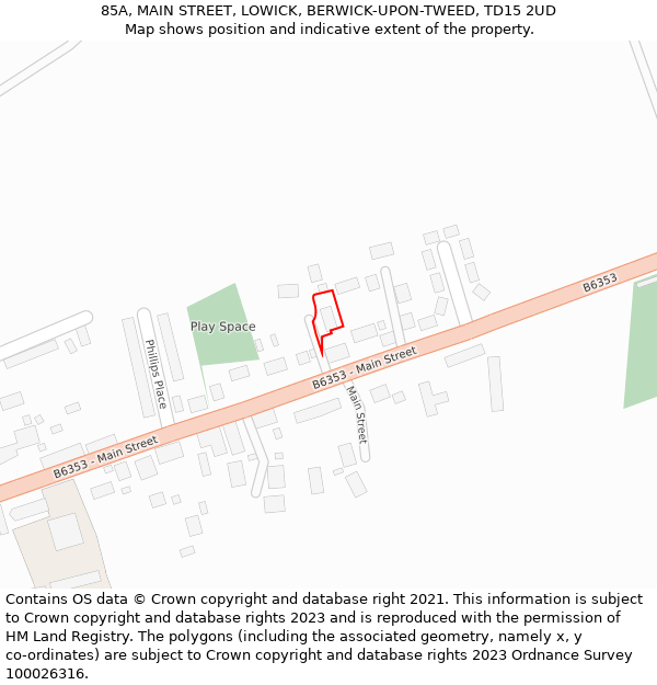 85A, MAIN STREET, LOWICK, BERWICK-UPON-TWEED, TD15 2UD: Location map and indicative extent of plot