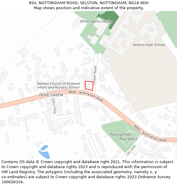 85A, NOTTINGHAM ROAD, SELSTON, NOTTINGHAM, NG16 6DH: Location map and indicative extent of plot