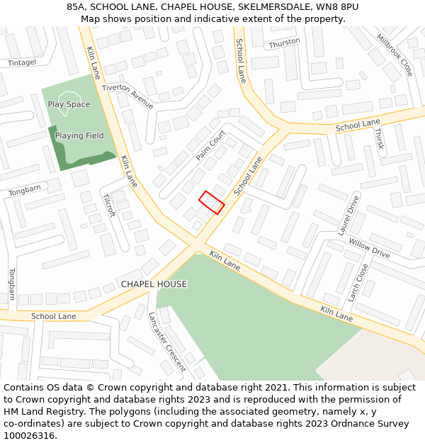 85A, SCHOOL LANE, CHAPEL HOUSE, SKELMERSDALE, WN8 8PU: Location map and indicative extent of plot