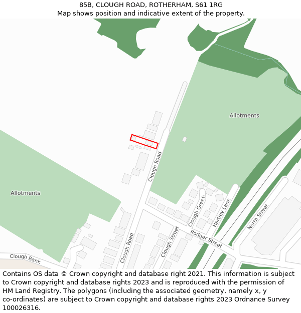 85B, CLOUGH ROAD, ROTHERHAM, S61 1RG: Location map and indicative extent of plot