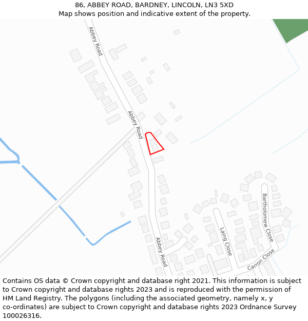 86, ABBEY ROAD, BARDNEY, LINCOLN, LN3 5XD: Location map and indicative extent of plot