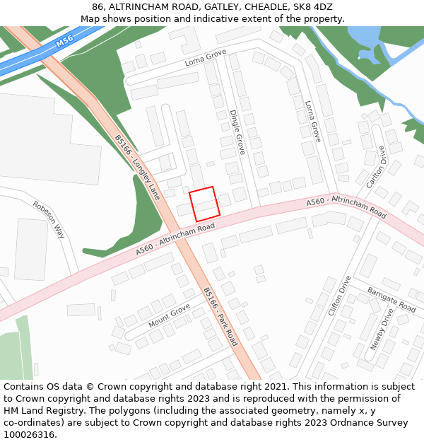 86, ALTRINCHAM ROAD, GATLEY, CHEADLE, SK8 4DZ: Location map and indicative extent of plot