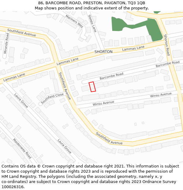 86, BARCOMBE ROAD, PRESTON, PAIGNTON, TQ3 1QB: Location map and indicative extent of plot