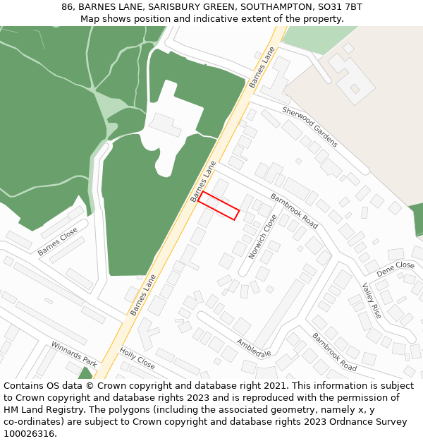 86, BARNES LANE, SARISBURY GREEN, SOUTHAMPTON, SO31 7BT: Location map and indicative extent of plot