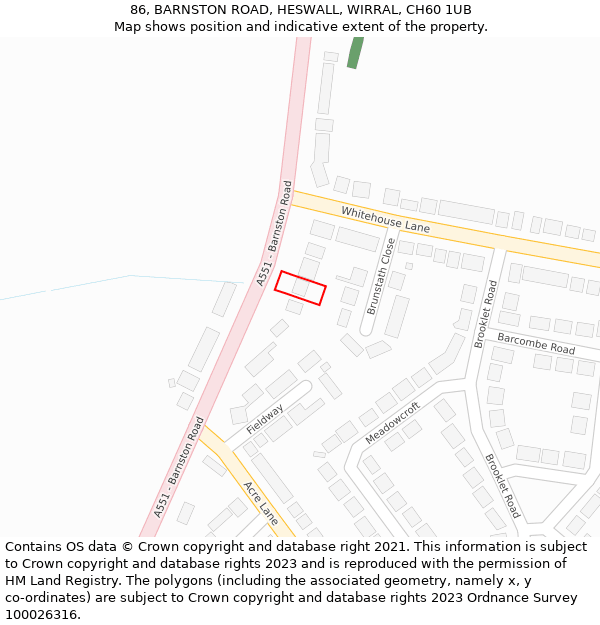 86, BARNSTON ROAD, HESWALL, WIRRAL, CH60 1UB: Location map and indicative extent of plot