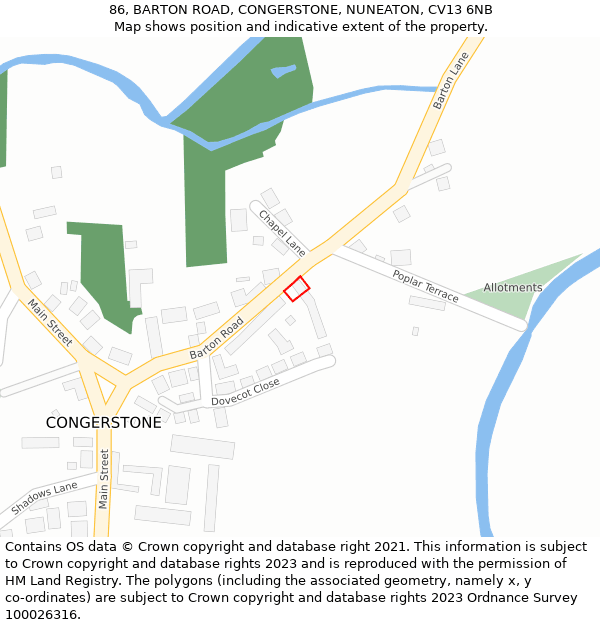 86, BARTON ROAD, CONGERSTONE, NUNEATON, CV13 6NB: Location map and indicative extent of plot