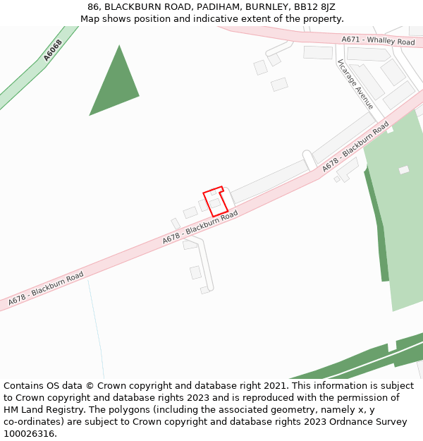 86, BLACKBURN ROAD, PADIHAM, BURNLEY, BB12 8JZ: Location map and indicative extent of plot