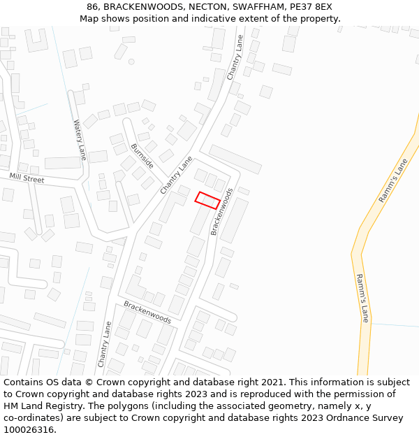 86, BRACKENWOODS, NECTON, SWAFFHAM, PE37 8EX: Location map and indicative extent of plot