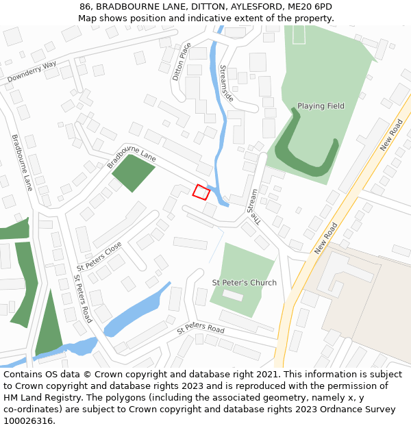 86, BRADBOURNE LANE, DITTON, AYLESFORD, ME20 6PD: Location map and indicative extent of plot