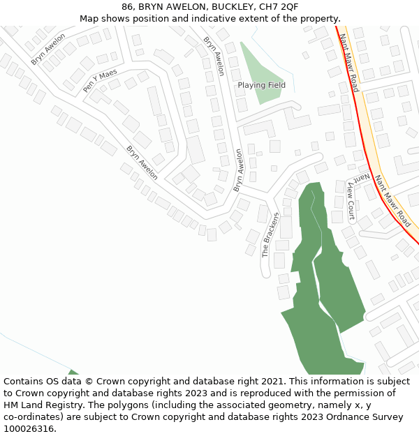 86, BRYN AWELON, BUCKLEY, CH7 2QF: Location map and indicative extent of plot