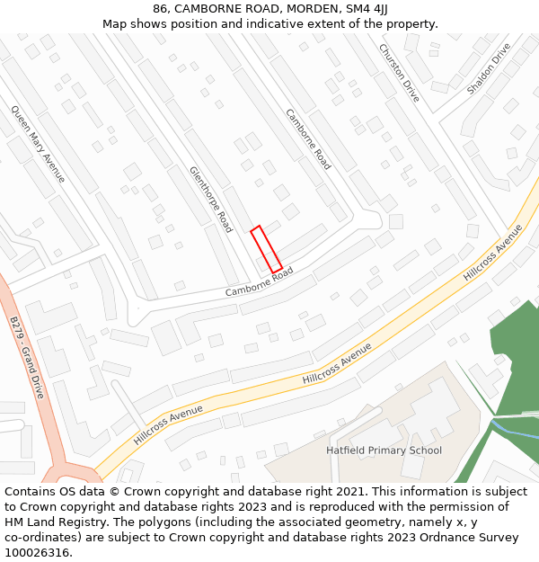 86, CAMBORNE ROAD, MORDEN, SM4 4JJ: Location map and indicative extent of plot