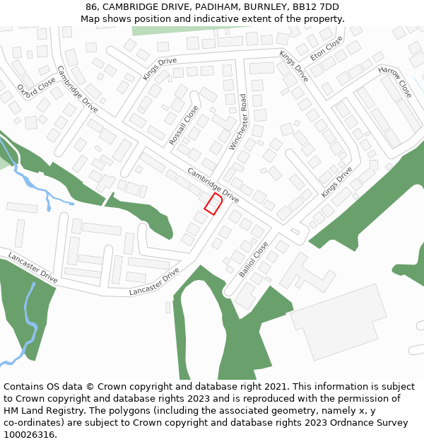 86, CAMBRIDGE DRIVE, PADIHAM, BURNLEY, BB12 7DD: Location map and indicative extent of plot
