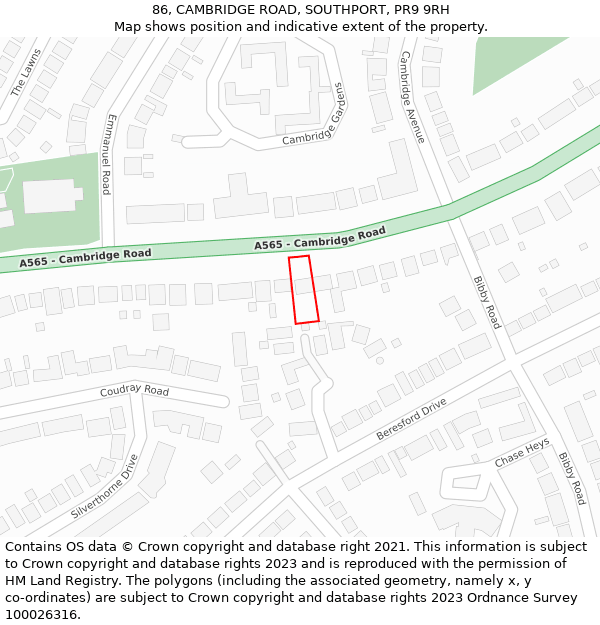 86, CAMBRIDGE ROAD, SOUTHPORT, PR9 9RH: Location map and indicative extent of plot