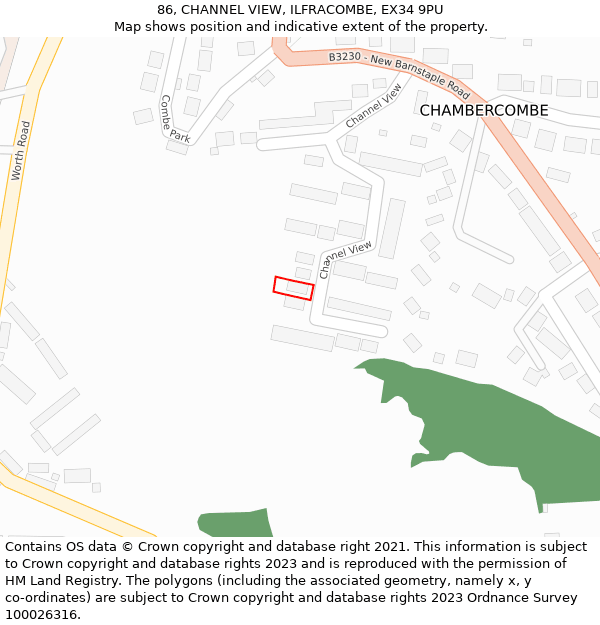 86, CHANNEL VIEW, ILFRACOMBE, EX34 9PU: Location map and indicative extent of plot